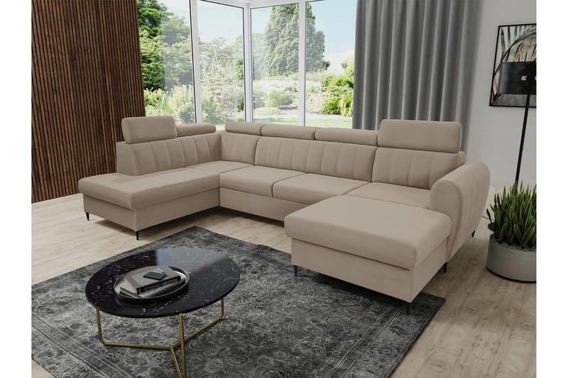 Hoffman Sofa med Divan og Sjeselong 4-seter - Beige - Møbler - Sofaer - Sofaer med sjeselong - 4 seters sofa med divan