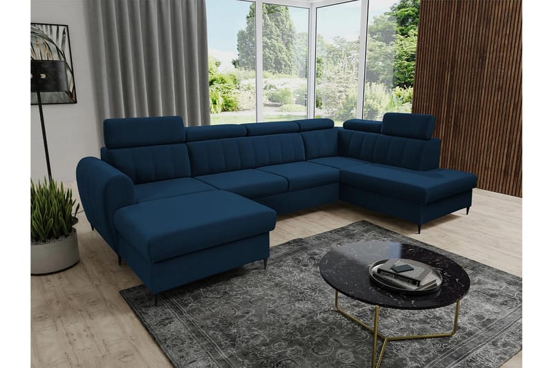 Hoffman Sofa med Divan og Sjeselong 4-seter - Blå - Møbler - Sofaer - Sofaer med sjeselong - 4 seters sofa med divan