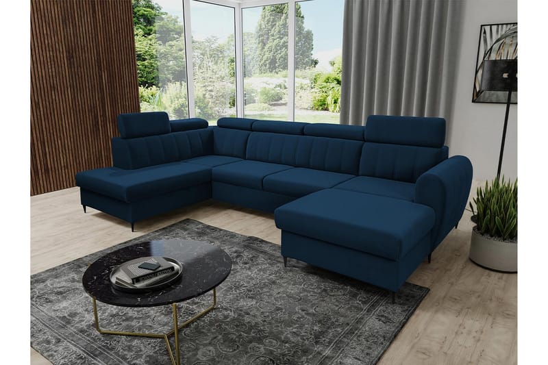 Hoffman Sofa med Divan og Sjeselong 4-seter - Blå - Møbler - Sofaer - Sofaer med sjeselong - 4 seters sofa med divan