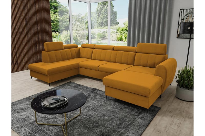 Hoffman Sofa med Divan og Sjeselong 4-seter - Gul - Møbler - Sofaer - Sofaer med sjeselong - 4 seters sofa med divan