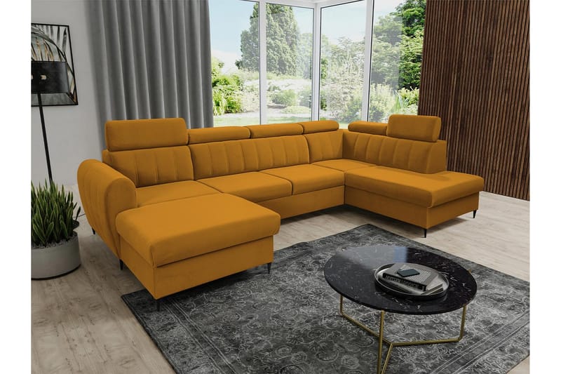 Hoffman Sofa med Divan og Sjeselong 4-seter - Gul - Møbler - Sofaer - Sofaer med sjeselong - 4 seters sofa med divan