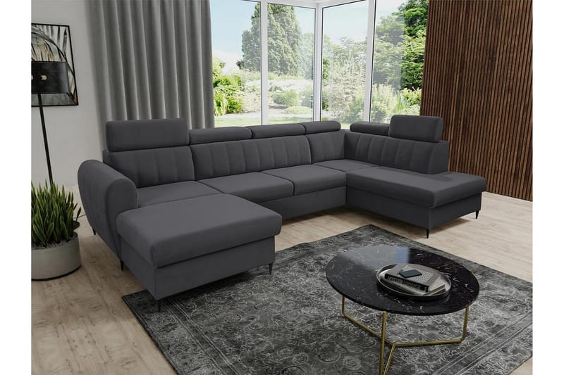 Hoffman Sofa med Divan og Sjeselong 4-seter - Mørk grå - Møbler - Sofaer - Sofaer med sjeselong - 4 seters sofa med divan