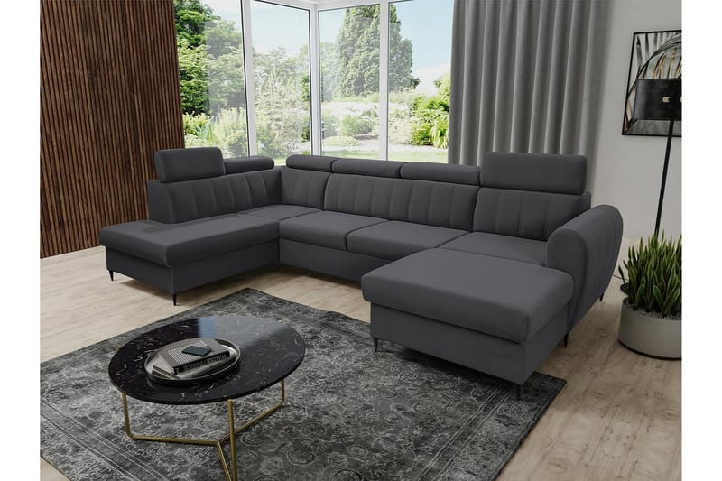 Hoffman Sofa med Divan og Sjeselong 4-seter - Mørk grå - Møbler - Sofaer - Sofaer med sjeselong - 4 seters sofa med divan