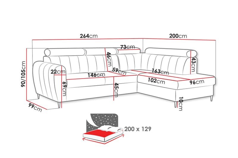 Hoffman Sofa med Sjeselong 3-seter - Beige - Møbler - Sofaer - Sofaer med sjeselong - 3 seters sofa med divan