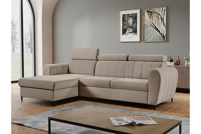 Hoffman Sofa med Sjeselong 3-seter - Beige - Møbler - Sofaer - Sofaer med sjeselong - 3 seters sofa med divan