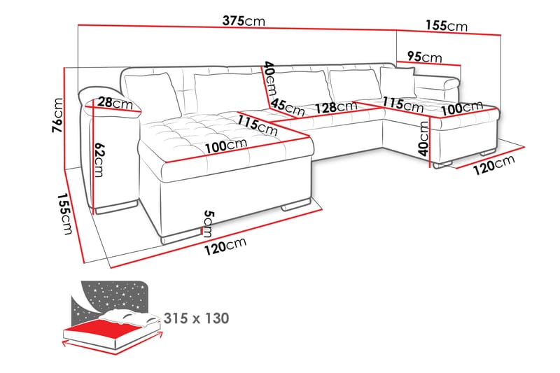 Kinzer Sofa Dobbel sjeselong 5-seter - Beige - Møbler - Sofaer - U-sofa