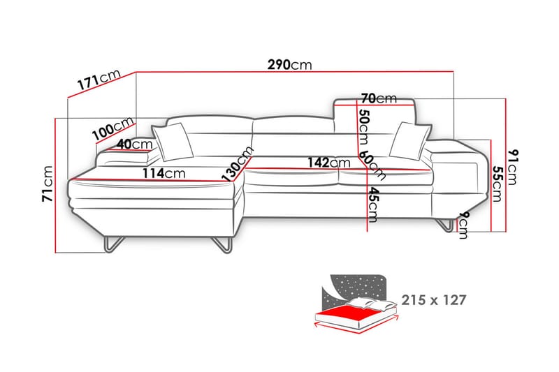 Kollekind Sofa med Divan 3-seter - Grå/Lys grå - Møbler - Sofaer - Sofaer med sjeselong - 3 seters sofa med divan