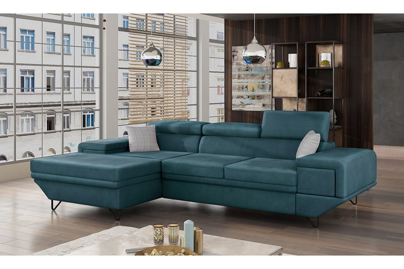 Kollekind Sofa med Divan 3-seter - Turkis/Lys grå - Møbler - Sofaer - Sofaer med sjeselong - 3 seters sofa med divan