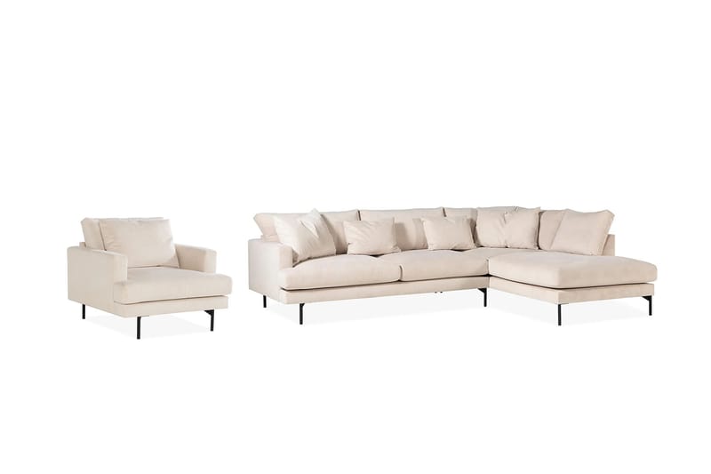 Menard 3-seter Sofa med Sjeselong Høyre + Lenestol - Beige - Møbler - Sofaer - Sofagrupper