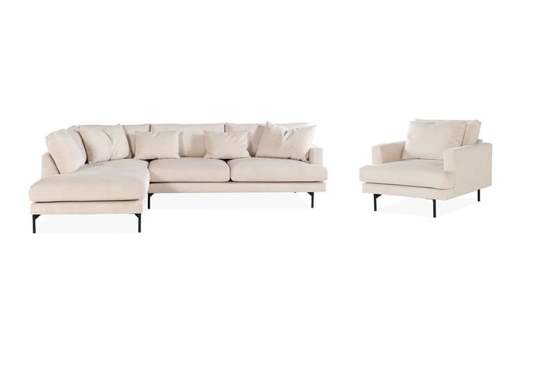 Menard 3-seter Sofa med Sjeselong Venstre + Lenestol - Beige - Møbler - Sofaer - Sofagrupper