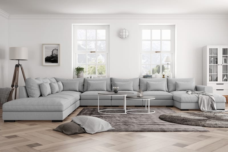 U-modulsofa Columbus Large med Divan Høyre - Lysgrå - Møbler - Sofaer - Modulsofaer - Komplett modulsofa