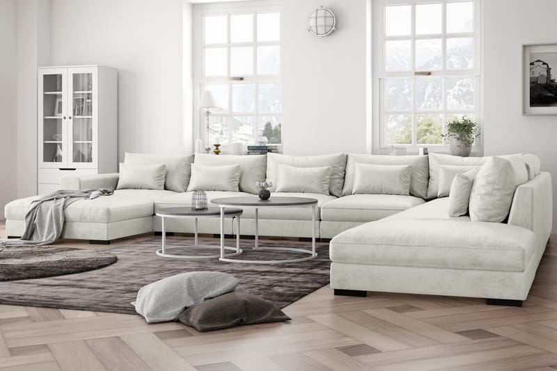 U-modulsofa Columbus Large med Divan Venstre Fløyel - Hvit - Møbler - Sofaer - Modulsofaer - Komplett modulsofa