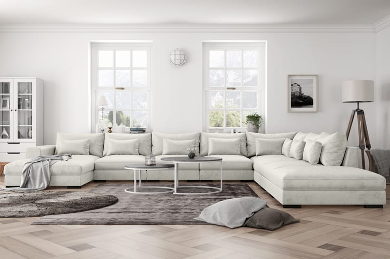 U-modulsofa Columbus Large med Divan Venstre Fløyel - Hvit - Møbler - Sofaer - Modulsofaer - Komplett modulsofa