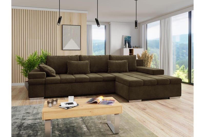 Naoma Sofa med Sjeselong 3-seter - Brun - Møbler - Sofaer - Sofaer med sjeselong - 3 seters sofa med divan