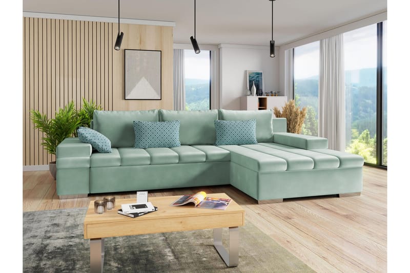 Naoma Sofa med Sjeselong 3-seter - Grønn - Møbler - Sofaer - Sofaer med sjeselong - 3 seters sofa med divan