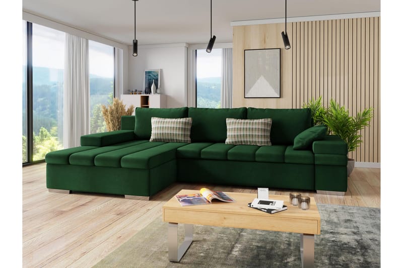 Naoma Sofa med Sjeselong 3-seter - Grønn - Møbler - Sofaer - Sofaer med sjeselong - 3 seters sofa med divan