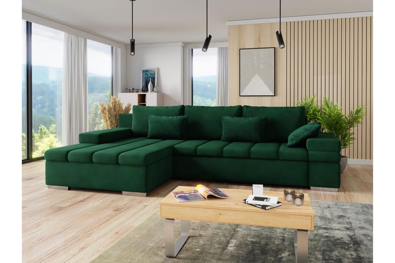 Naoma Sofa med Sjeselong 3-seter - Grønn - Møbler - Sofaer - Sofaer med sjeselong - 3 seters sofa med divan