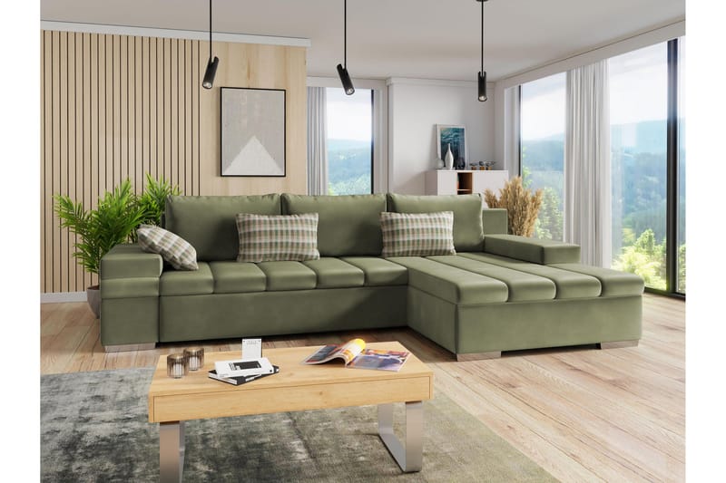 Naoma Sofa med Sjeselong 3-seter - Grønn - Møbler - Sofaer - Sofaer med sjeselong - 3 seters sofa med divan