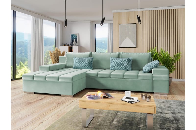 Naoma Sofa med Sjeselong 3-seter - Grønn - Møbler - Sofaer - Sofaer med sjeselong - 3 seters sofa med divan