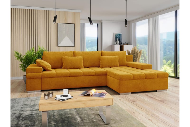 Naoma Sofa med Sjeselong 3-seter - Gul - Møbler - Sofaer - Sofaer med sjeselong - 3 seters sofa med divan