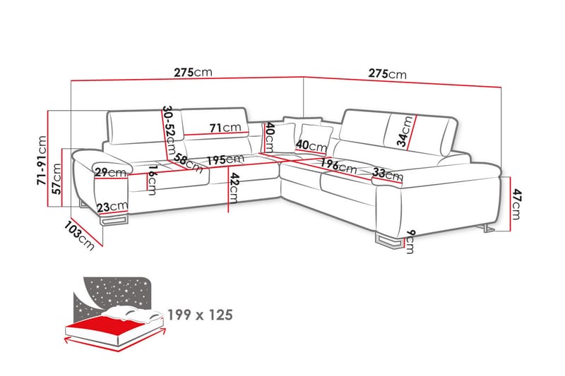 Reginia Hjørnesofa 4-seter - Blå/Grå - Møbler - Sofaer - Hjørnesofaer