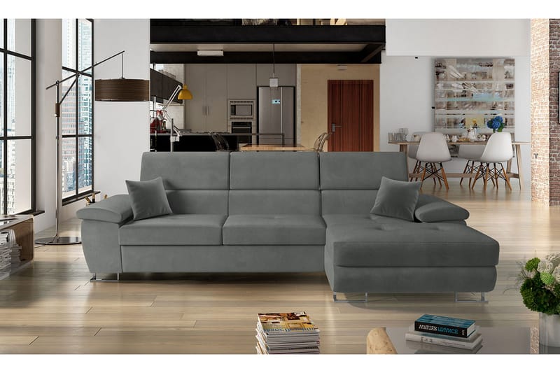 Reginia Sofa med Divan 3-seter - Grå - Møbler - Sofaer - Sofaer med sjeselong - 3 seters sofa med divan