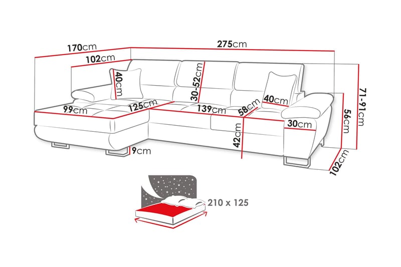 Reginia Sofa med Divan 3-seter - Grå - Møbler - Sofaer - Sofaer med sjeselong - 3 seters sofa med divan