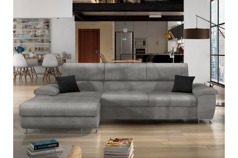 Reginia Sofa med Divan 3-seter - Grå/Svart - Møbler - Sofaer - Sofaer med sjeselong - 3 seters sofa med divan