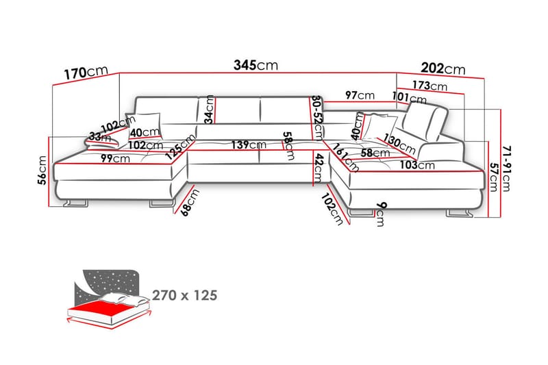 Reginia Sofa med Divan og Sjeselong 4-seter - Beige - Møbler - Sofaer - Sofaer med sjeselong - 4 seters sofa med divan