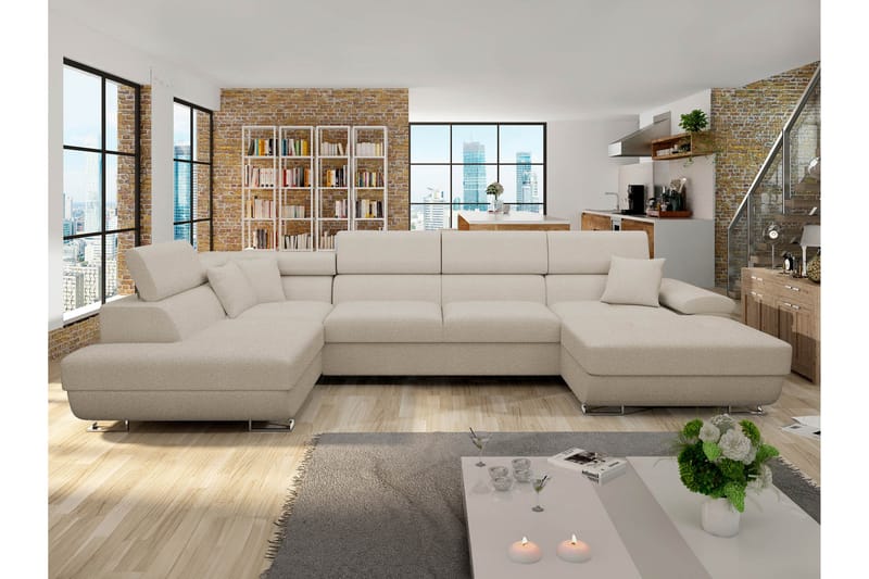 Reginia Sofa med Divan og Sjeselong 4-seter - Beige - Møbler - Sofaer - Sofaer med sjeselong - 4 seters sofa med divan