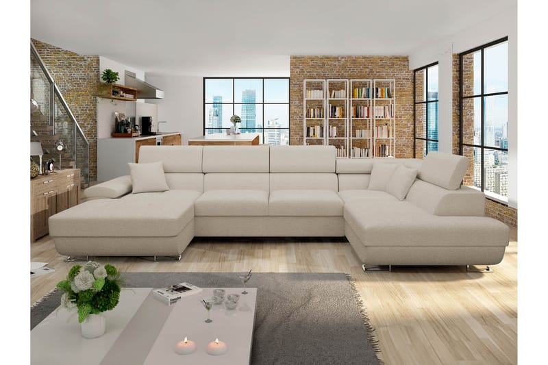 Reginia Sofa med Divan og Sjeselong 4-seter - Beige - Møbler - Sofaer - Sofaer med sjeselong - 4 seters sofa med divan