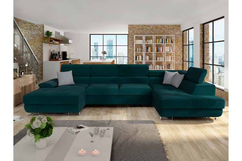 Reginia Sofa med Divan og Sjeselong 4-seter - Grønn - Møbler - Sofaer - Sofaer med sjeselong - 4 seters sofa med divan