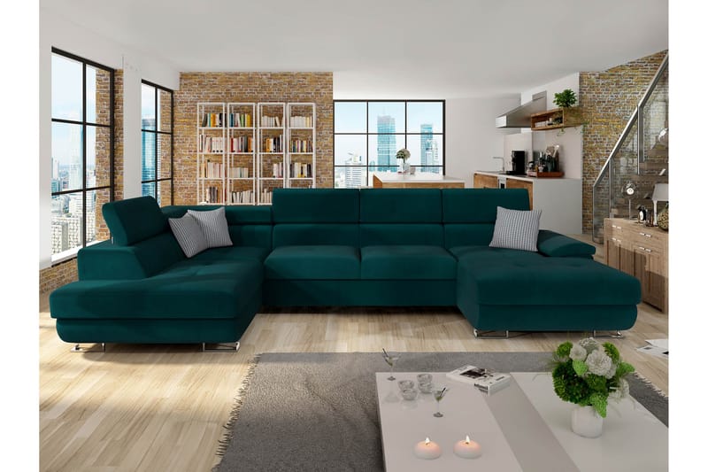 Reginia Sofa med Divan og Sjeselong 4-seter - Grønn - Møbler - Sofaer - Sofaer med sjeselong - 4 seters sofa med divan