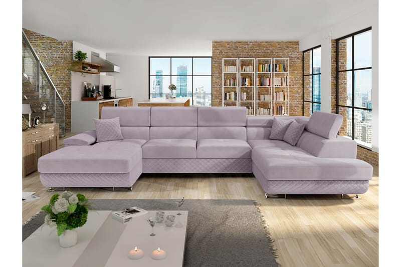 Reginia Sofa med Divan og Sjeselong 4-seter - Lilla - Møbler - Sofaer - Sofaer med sjeselong - 4 seters sofa med divan