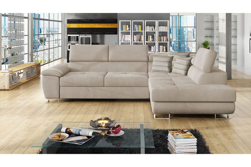 Reginia Sofa med Sjeselong 3-seter - Beige - Møbler - Sofaer - Sofaer med sjeselong - 3 seters sofa med divan