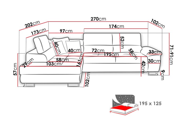 Reginia Sofa med Sjeselong 3-seter - Blå/Lys grå - Møbler - Sofaer - Sofaer med sjeselong - 3 seters sofa med divan