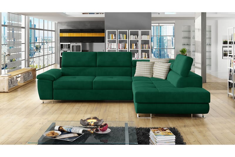 Reginia Sofa med Sjeselong 3-seter - Grønn - Møbler - Sofaer - Sofaer med sjeselong - 3 seters sofa med divan