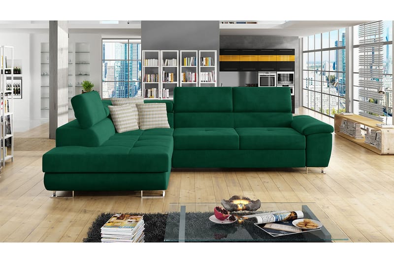 Reginia Sofa med Sjeselong 3-seter - Grønn - Møbler - Sofaer - Sofaer med sjeselong - 3 seters sofa med divan