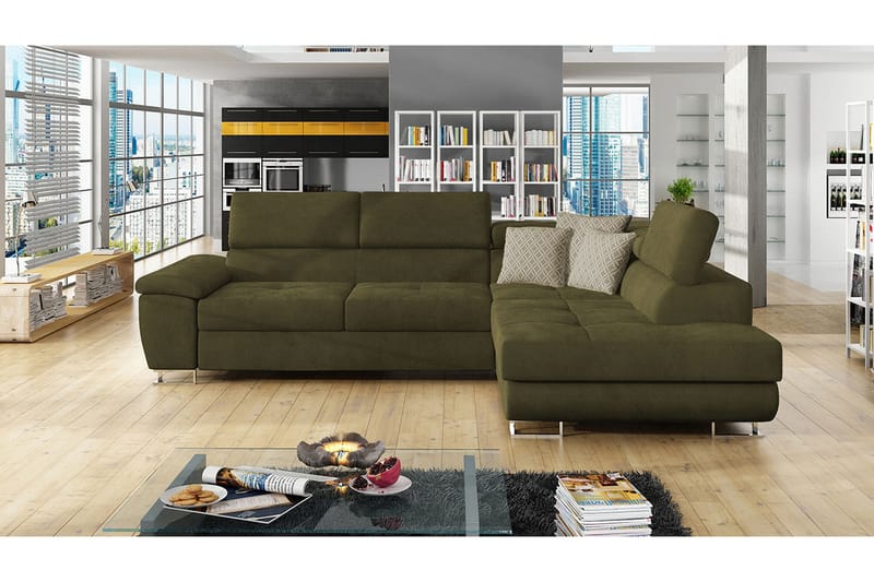 Reginia Sofa med Sjeselong 3-seter - Grønn/Hvit - Møbler - Sofaer - Sofaer med sjeselong - 3 seters sofa med divan