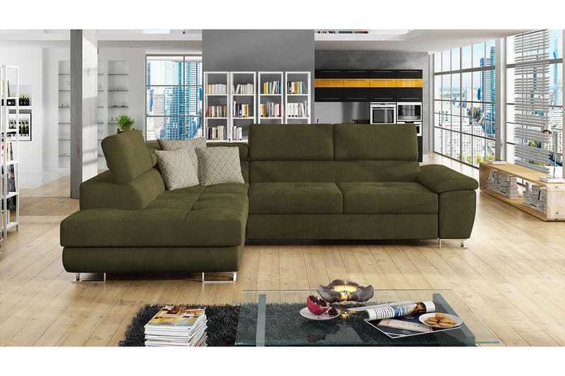 Reginia Sofa med Sjeselong 3-seter - Grønn/Hvit - Møbler - Sofaer - Sofaer med sjeselong - 3 seters sofa med divan