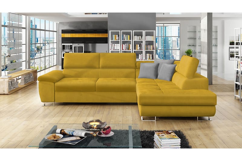 Reginia Sofa med Sjeselong 3-seter - Gul/Lys grå - Møbler - Sofaer - Sofaer med sjeselong - 3 seters sofa med divan