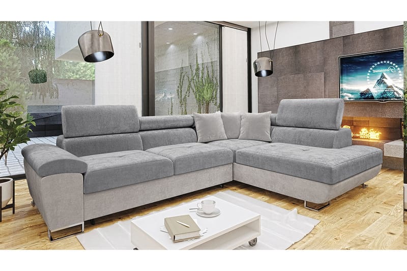 Reginia Sofa med Sjeselong 3-seter - Lys grå/Grå - Møbler - Sofaer - Sofaer med sjeselong - 3 seters sofa med divan