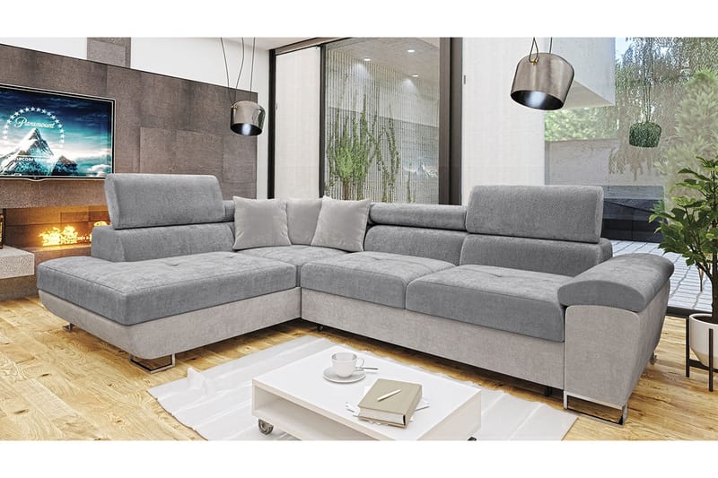 Reginia Sofa med Sjeselong 3-seter - Lys grå/Grå - Møbler - Sofaer - Sofaer med sjeselong - 3 seters sofa med divan