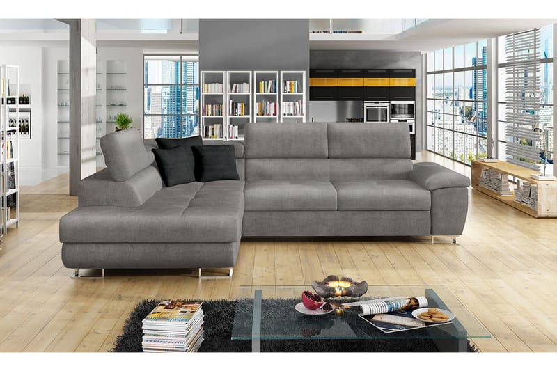 Reginia Sofa med Sjeselong 3-seter - Lys grå/Svart - Møbler - Sofaer - Sofaer med sjeselong - 3 seters sofa med divan