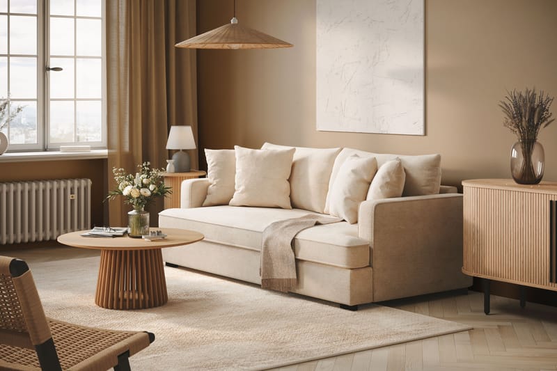 Rossita Dybde 3-seter Fløyelssofa Hel pute - Lys Beige - Møbler - Sofaer - 3 seter sofa