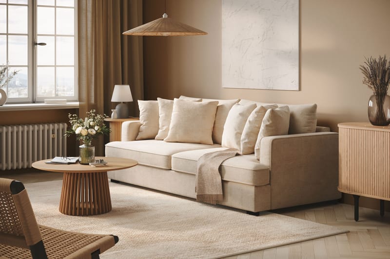 Rossita Dybde 4-seter Fløyelssofa - Lys Beige - Møbler - Sofaer - 4 seter sofa