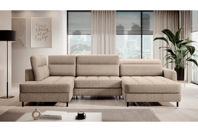 Sofa med Divan og Sjeselong Berrto 5-seters - Beige - Møbler - Sofaer - U-sofa