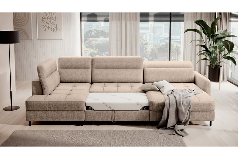 Sofa med Divan og Sjeselong Berrto 5-seters - Beige - Møbler - Sofaer - U-sofa