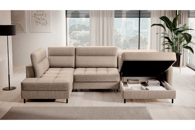 Sofa med Divan og Sjeselong Berrto 5-seters - Beige - Møbler - Sofaer - U-sofa