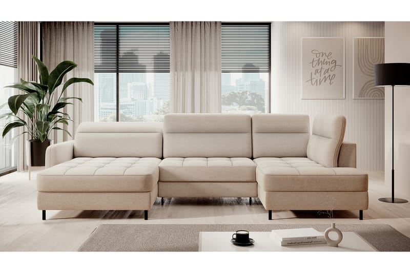 Sofa med Divan og Sjeselong Berrto 5-seters - Beige - Møbler - Sofaer - U-sofa